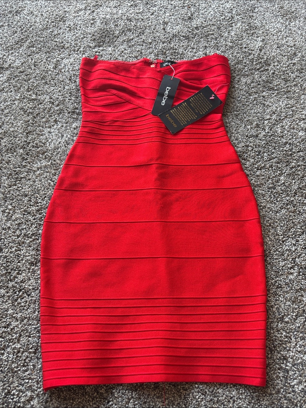 NWT Bebe Red Bandage Bodycon Strapless Mini Dress XS Y2K